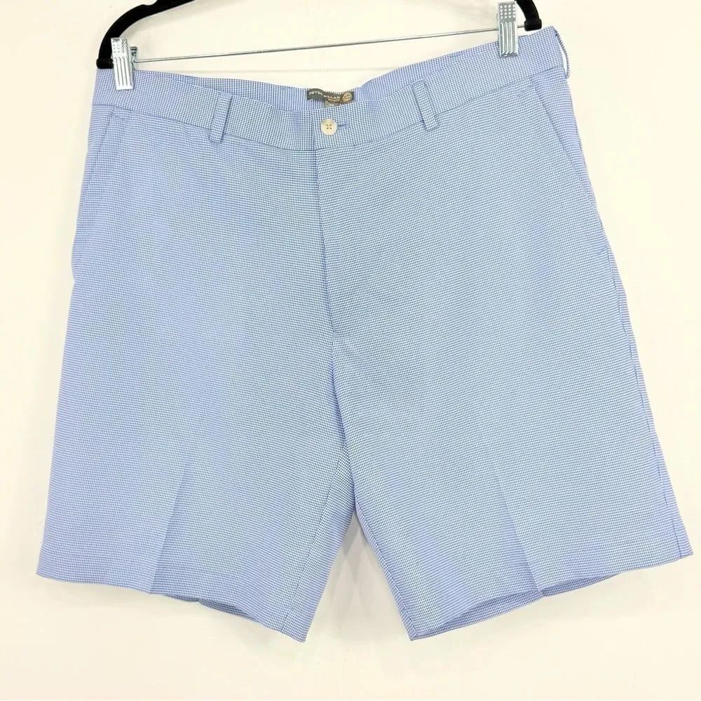 Peter Miller Blue White Micro Houndstooth Print Business Casual Golf Short